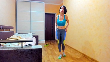 Gorgeous Myla Angel performs Dildo titfuck, pussy fondling, masturbation, gymnastics in sportwear with boobs out!