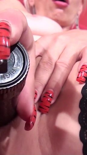 Blonde Mature Lady Eve Stuffs Her Shaved Pussy with Her Toys