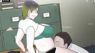 Watch the cartoon-perfect big tit brunette take on a massive dick in the office