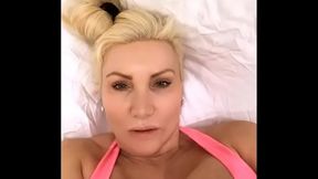 Busty British milf Sophie shows off her big ass in a thong during live