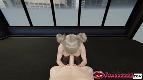 3D Hentai: Horny Office Risa Two Hands Handjob, Sloppy Blowjob and Glory Hole Deepthroat Cumshot