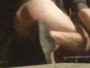 Risky outdoor Fisting and riding 12 inch dildo on a public street
