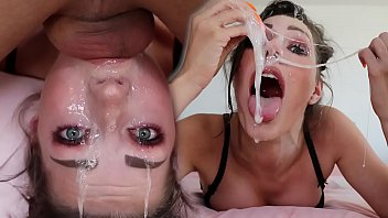 Teen brunette babe deepthroats big cock