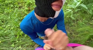 Fucked an accidental stepson on the grass without a saddle, until the cum was hot 💦
