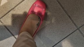 Sexy Italian feet and ballerinas in a public shoe shop 4K