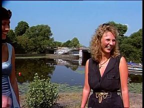 Blonde and brunette at the outdoors interview