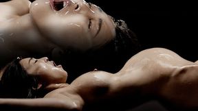 Asian babe takes eruption after eruption of cum in her pussy and belly