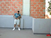 Hung Latino Daddy Jerking Off His Big Uncut Cock Outdoors Risking Being Caught By A Neighbor