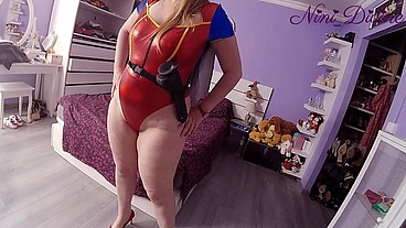 Super Nini is back! She fucked by huge BBC dildo! Deep penetration!