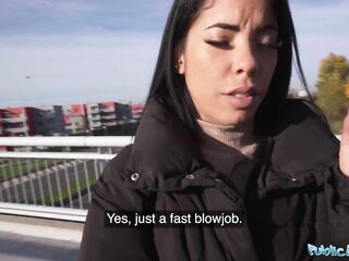 Public Agent Brunette hair with a nice-looking bubble booty banging a large overweight weenie