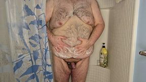 Big hairy man gets clean after a hard day's work