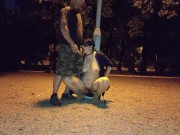 A submisive piss slut takes a piss in her mouth in a public park