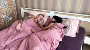 Cuckold jerks off and cums from watching his wife get fucked by two cocks