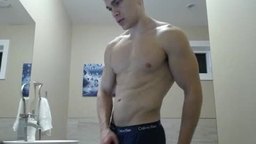 Hot Fit Model Jerking Off at Bathroom