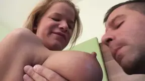 Blonde babe with big boobs gets pussy slammed hard