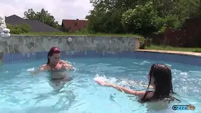 Poolside lesbians enjoy scissoring and oral