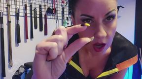 Sharp Flame Nails - Lady Bellatrix rubber dominatrix long fingernail fetish in latex