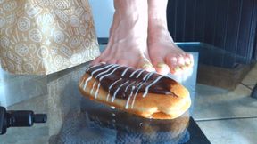 Long John Donut Food Crushing Giant Bare Feet Ground POV
