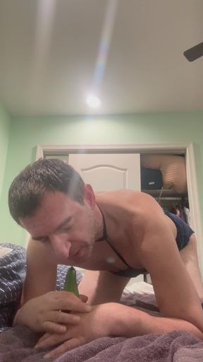 Sissy Stepdaddy in Stepdaughter Tight Shorts Sucking and Fucking Dildi