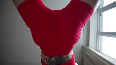Hot blonde strips in yoga pants to custom dance