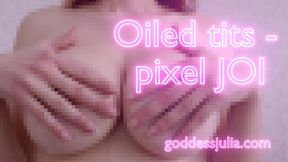 Oiled tits JOI - pixelated