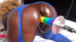 ebony stepsis creamy pussy moans fucking herself with rainbow dildo