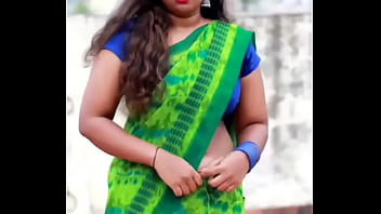 Beautiful indian aunty green saree hip and side boobs dance