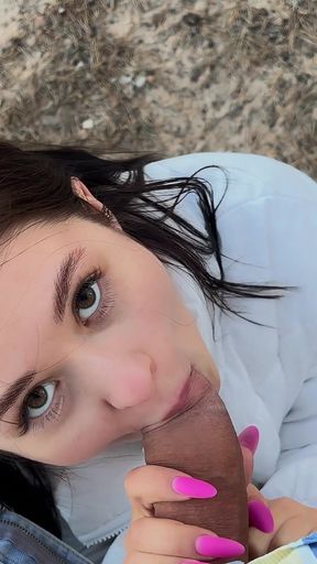 Nice Outdoor Place for Photoshoot": with My Big Cock in Her Mouth. Cumshot. POV