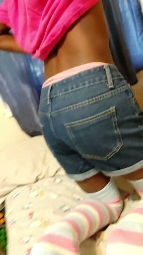 Black Femboy Shows You His Panties Bulge and Ass