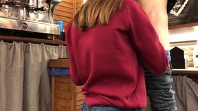 Girl barista does blowjob to teen at work