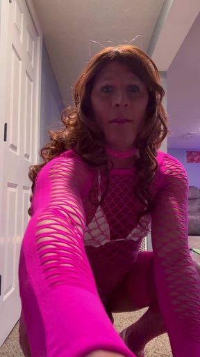 Crossdresser Orlandi480 Posing in Pink and Playing with Rock Hard Cock