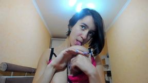 sexy wet myla angel sucking tits, licking nipples, putting clothes on and off