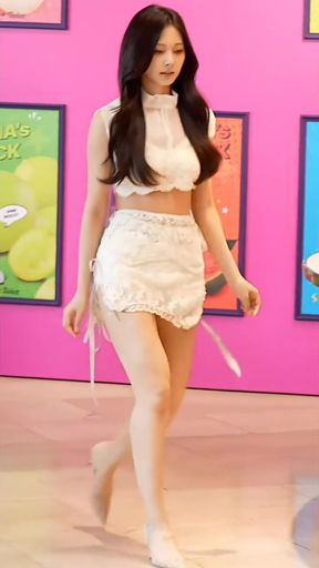 Standing Asian cutie shows off her thick legs in heels