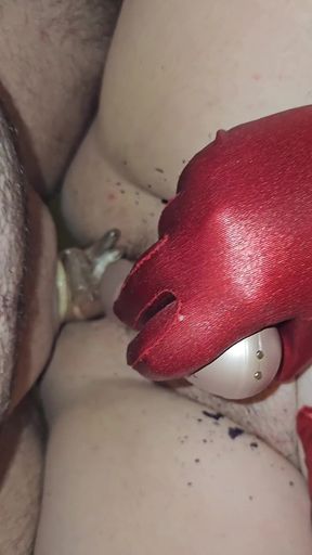 Big Ass Submissive Slut Covered in Cum in Wax Play Cock 30cm