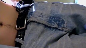 Tattooed Holden pullout cock and shoots load on his chest while blowing smoke