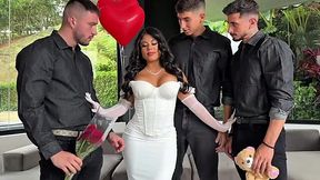 Stunning latina gets double penetrated by three monster cocks