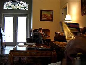 Jerking a big dick off while the granny reads her papers