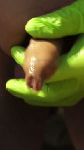 wanking my small dick with cockring and rubber glove (unfortunately sometimes blurred)   Clip 1
