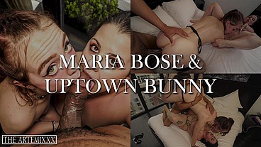 This Hot Threesome The ArtemiXXX gives big cumshot to Maria Bose While Big Booty Uptown Bunny Sucks It Out