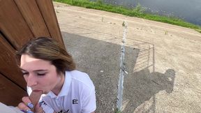 i give a young girlfriend a big dick in her mouth under a bridge in public