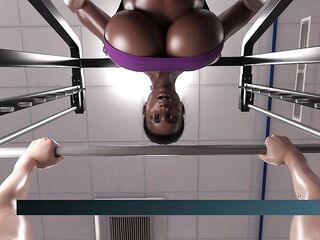 T-girl Angel Banging big beautiful woman Ebony Gal Vagina In Gym Washroom