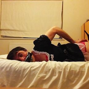 Sissymaid selfbondage with penis gag and dildo