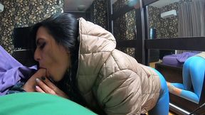 yoga pants, satin sheets & cum on my puffy jackets – deepthroat tease