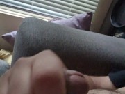 Hairy bear strokes on the couch and blows a sticky mess