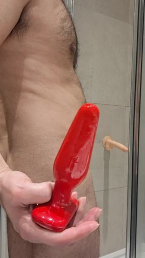 Butt plug play and cock wank