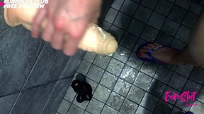 Gym Shower Voyeur Sees Big Clit Masturbation