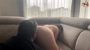 amateur MILF in doggy position has pussy licked and fingered to orgasms