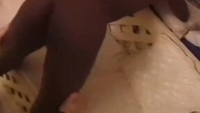 Ebony babe sprayed with cum after BJ and hard dick pounding