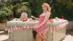 Oopsie - T-girl Besties Erica Cherry &amp; Ariel Demure Tag Team Cis Lesbian Aften Opal at Outdoor Bbq!