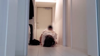 Blowjob and sex at the door, ejaculating vaginally before going up to the room.